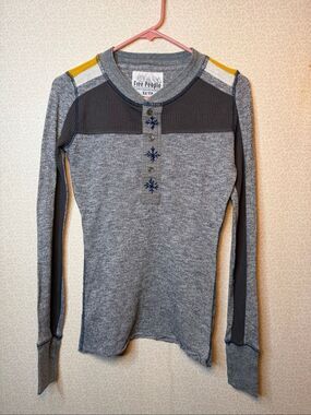 Free People embroidered color block, thermal Henley